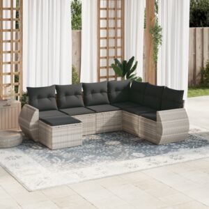 7 részes világosszürke polyrattan kerti ülőgarnitúra párnákkal