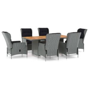 7 részes világosszürke polyrattan kültéri étkezőszett párnákkal