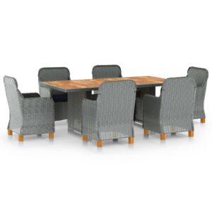 7 részes világosszürke polyrattan kültéri étkezőszett párnákkal