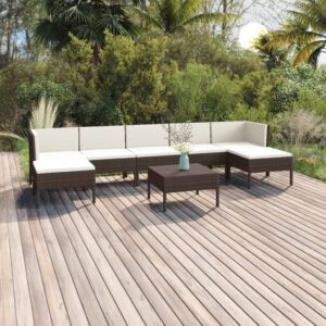 8 részes barna polyrattan kerti bútorszett párnákkal