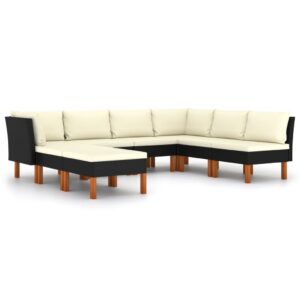 8 részes fekete polyrattan kerti ülőgarnitúra párnákkal
