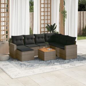 8-részes szürke polyrattan kerti ülőgarnitúra párnákkal