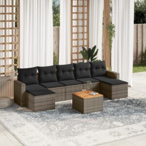 8-részes szürke polyrattan kerti ülőgarnitúra párnákkal