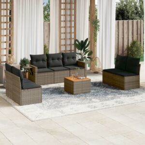 8-részes szürke polyrattan kerti ülőgarnitúra párnákkal