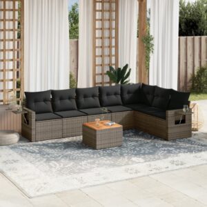 8-részes szürke polyrattan kerti ülőgarnitúra párnákkal