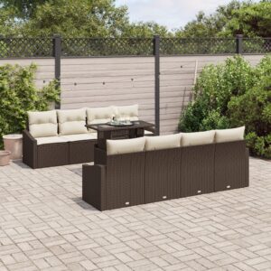 9 darabos kert sofa szett párnákkal barna poli rattan