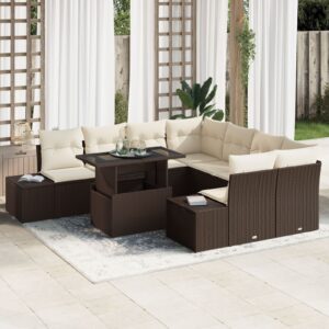 9 darabos kerti sofa szett barna rattan tárolóval négyzetes