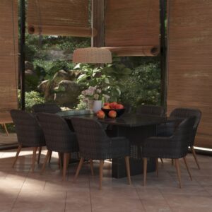 9 részes fekete polyrattan kerti étkezőgarnitúra