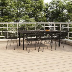 9 részes fekete polyrattan kerti étkezőgarnitúra