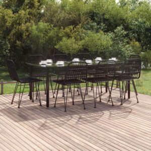 9 részes fekete polyrattan kerti étkezőgarnitúra