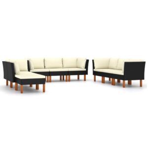9 részes fekete polyrattan kerti ülőgarnitúra párnákkal