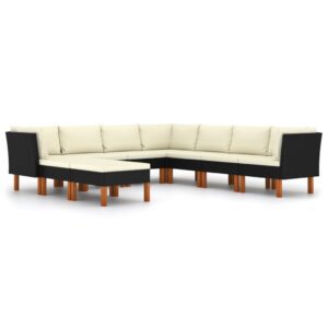 9 részes fekete polyrattan kerti ülőgarnitúra párnákkal