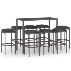 9 részes szürke polyrattan kerti bárszett párnákkal