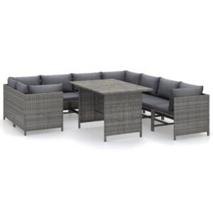 9 részes szürke polyrattan kerti bútorszett párnákkal