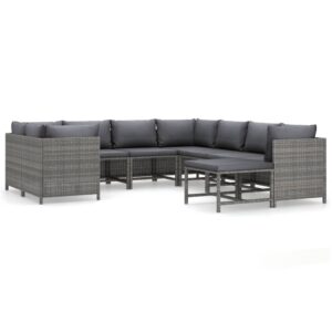 9 részes szürke polyrattan kerti bútorszett párnákkal