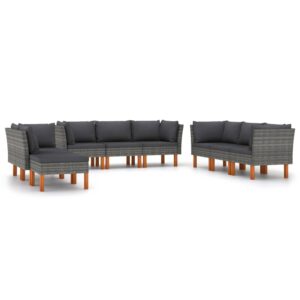 9 részes szürke polyrattan kerti ülőgarnitúra párnákkal