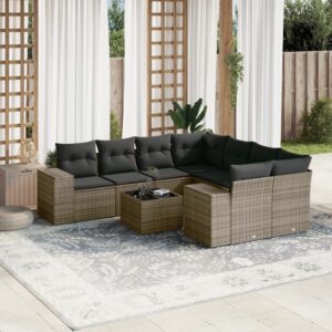 9-részes szürke polyrattan kerti ülőgarnitúra párnákkal