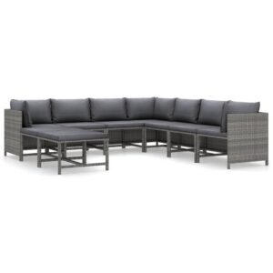 9 részes szürke polyrattan kerti ülőgarnitúra párnákkal