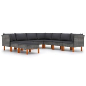 9 részes szürke polyrattan kerti ülőgarnitúra párnákkal