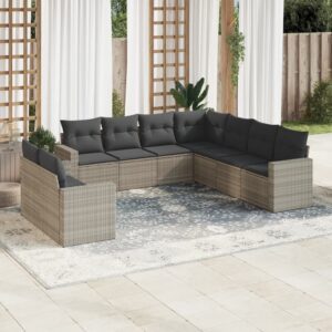 9 részes világosszürke polyrattan kerti ülőgarnitúra párnával
