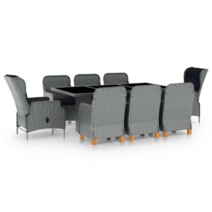 9 részes világosszürke polyrattan kültéri étkezőszett párnákkal
