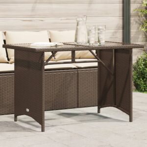 Barna polyrattan üveglapos kerti asztal 110x68x70 cm