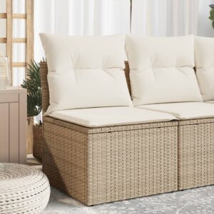 Bézs polyrattan karfa nélküli kerti kanapé párnával