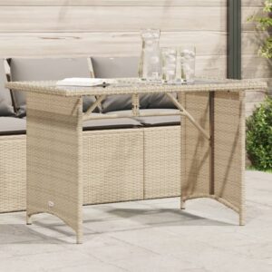 Bézs polyrattan üveglapos kerti asztal 110x68x70 cm