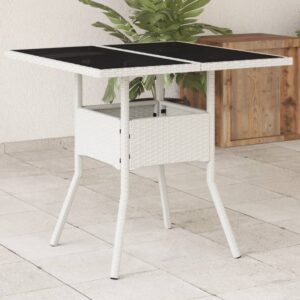 Fehér polyrattan üveglapos kerti asztal 80 x 80 x 75 cm