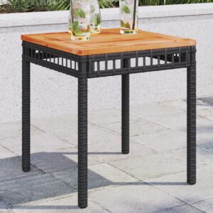 Fekete polyrattan és akácfa kerti asztal 38 x 38 x 42 cm