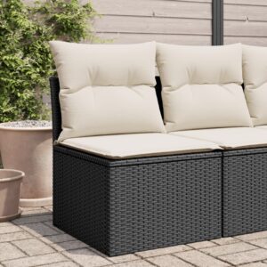 Fekete polyrattan karfa nélküli kerti kanapé párnával