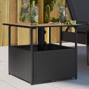 Fekete polyrattan kerti asztal napernyőlyukkal 55x55x46