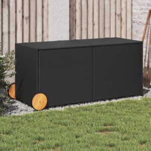 Fekete polyrattan kerti tárolóláda kerekekkel 283 l
