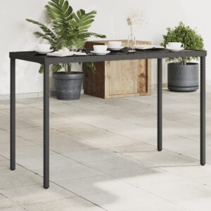 Fekete polyrattan üveglapos kerti asztal 115x54x74 cm