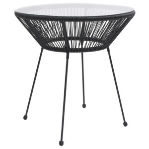 Fekete rattan és üveg kerti étkezőasztal ø70 x 74 cm