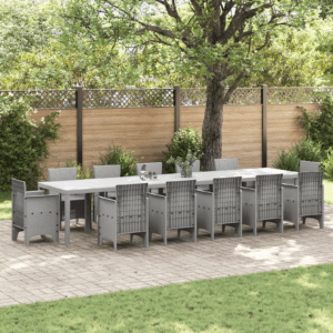 Kert asztal világosszürke 400x100x73 cm poly rattan