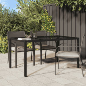 Kerti étkezőasztal fekete 150x90x75 cm polirattan