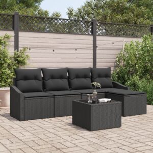 Kerti kanapé szett 6 darab fekete rattan