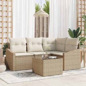 Kerti kanapészett 5 darabos bézs rattan