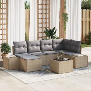Kerti kanapészett 7 darab bézs és szürke rattan