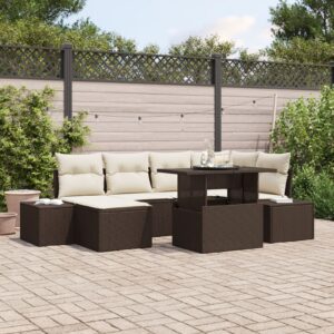 Kerti sofa készlet 7 darabos barna rattan