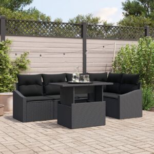 Kertkanapé szett 6 darab fekete polietilén rattan