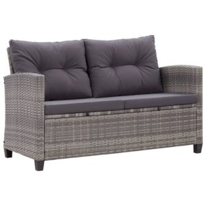 Kétszemélyes szürke polyrattan kerti kanapé párnákkal 124 cm