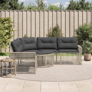 L-alakú szürke polyrattan kerti kanapé párnákkal és lábtartóval
