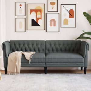 Sötétszürke 3 személyes szövet chesterfield kanapé