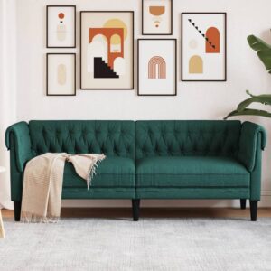 Sötétzöld 3 személyes szövet chesterfield kanapé