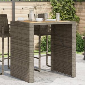 Szürke polyrattan kerti asztal akácfa lappal 105 x 80 x 110 cm