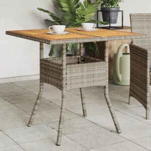 Szürke polyrattan kerti asztal akácfa lappal 80 x 80 x 75 cm