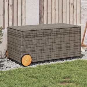Szürke polyrattan kerti tárolóláda kerekekkel 190 l