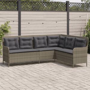 Szürke polyrattan l-alakú kerti kanapé párnákkal
